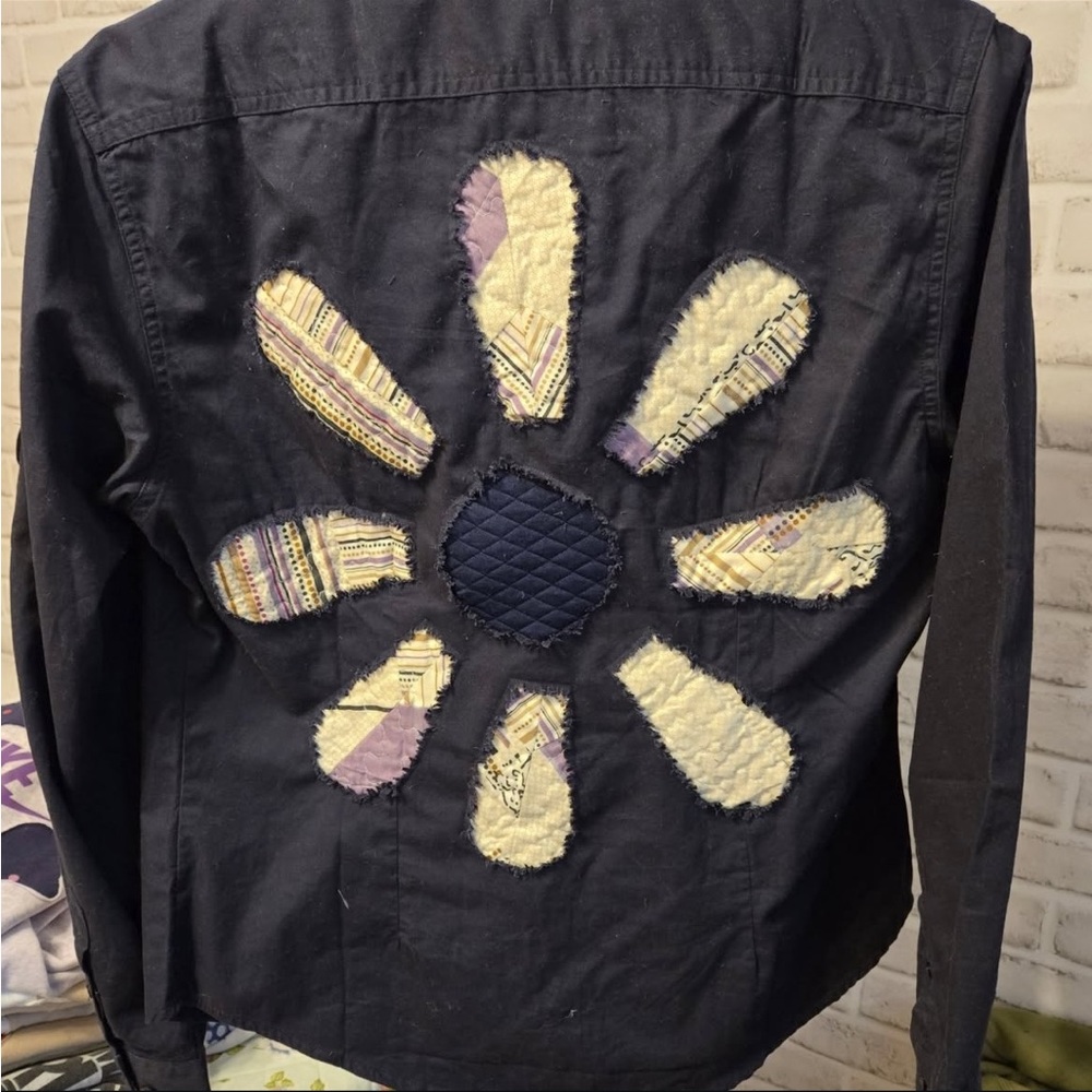 Blue Jacket with Patchwork Flower Design